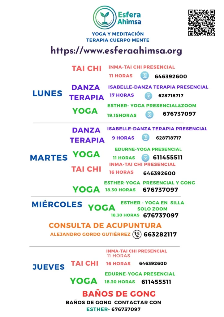 25 3 2026 HORARIO Clases Esfera Ahimsa Yoga Tai chi y acupuntura